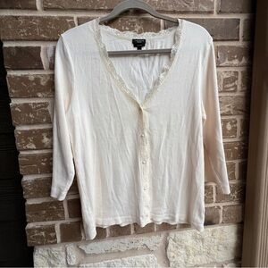 Talbots Women’s Cream Color Pima Cotton Button Up Top X-Large